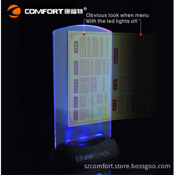 Gold supplier lighted menu holder led table tent